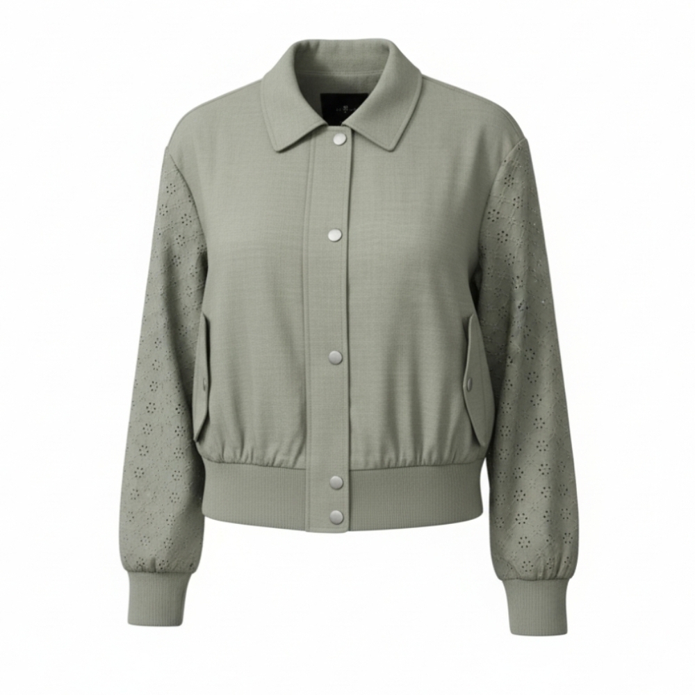 7 For All Mankind Jacket Spring Pistachio Green Eyelet Sleeves Lightweight  Sz M